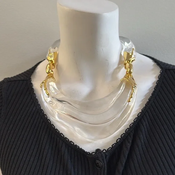 ALEXIS BITTAR Clear Liquid Lucite Ripple Collar Necklace